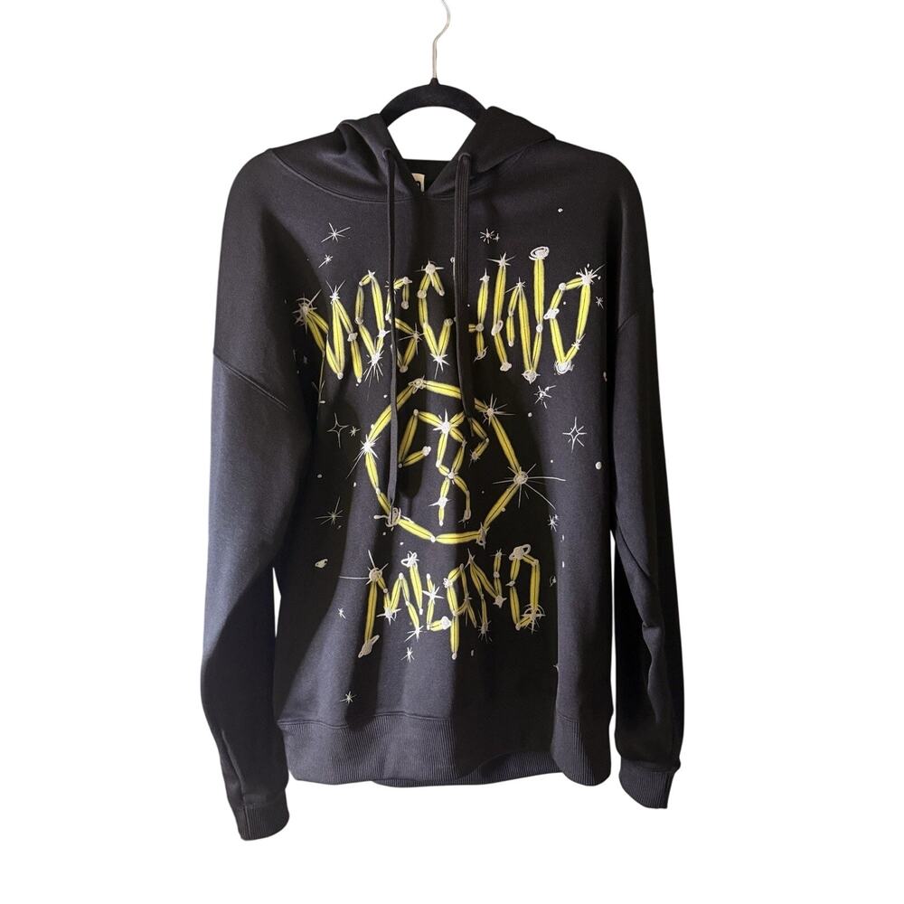 Moschino Couture Black Graphic Hoodie Teddy Bear Stars Print Size 48 Italy